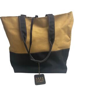 SAKS‎ 5TH AVENUE Canvas Tote Bag Mustard 12.5X6.5X11.5 SEE DESCRIPTION